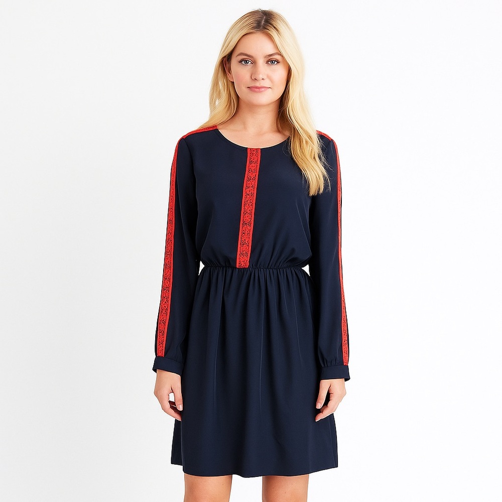 ModCloth Navy Dress with Orange Lace Trim Detail